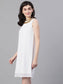 Ishin Women's Poly Crepe White Solid Jewel Neck A-Line Dress