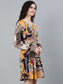 Ishin Women's Viscose Rayon Multi Coloured Floral Printed Dress