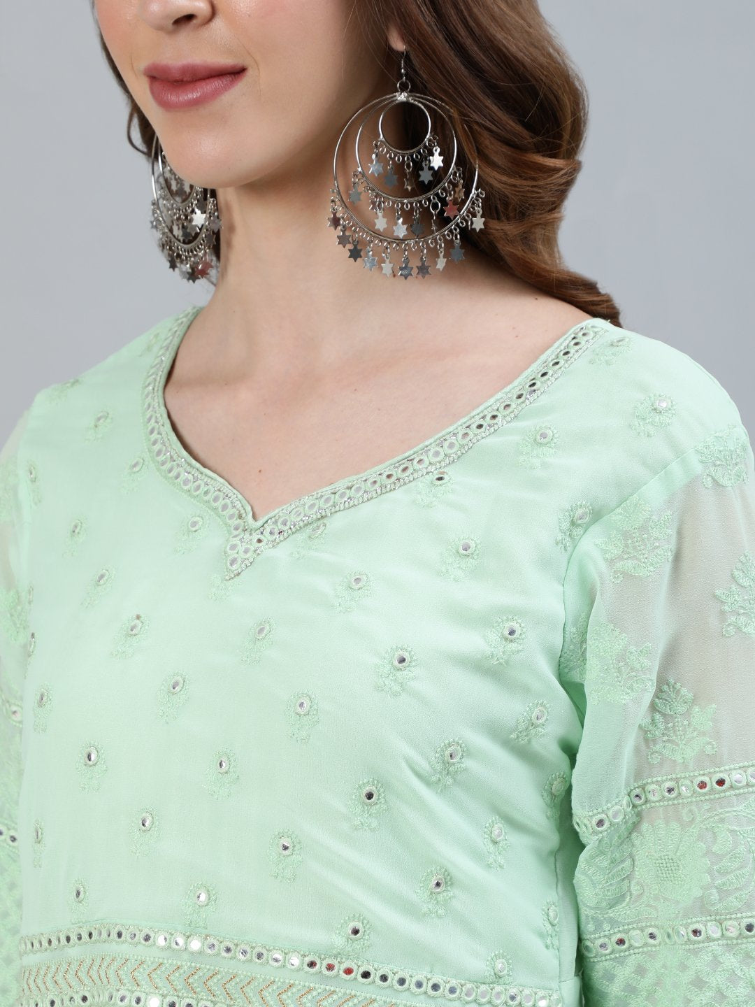 Ishin Women's Green Embroidered Anarkali Kurta With Dupatta 