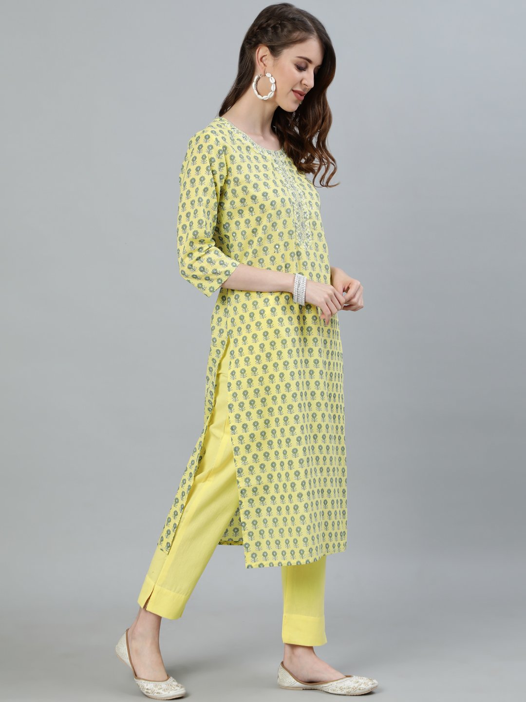 Ishin Women's Yellow Embroidered Straight Kurta With Trouser & Dupatta