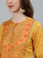 Ishin Women's Mustard Zari Embroidered Bandhani Straight Kurta With Trouser & Dupatta 