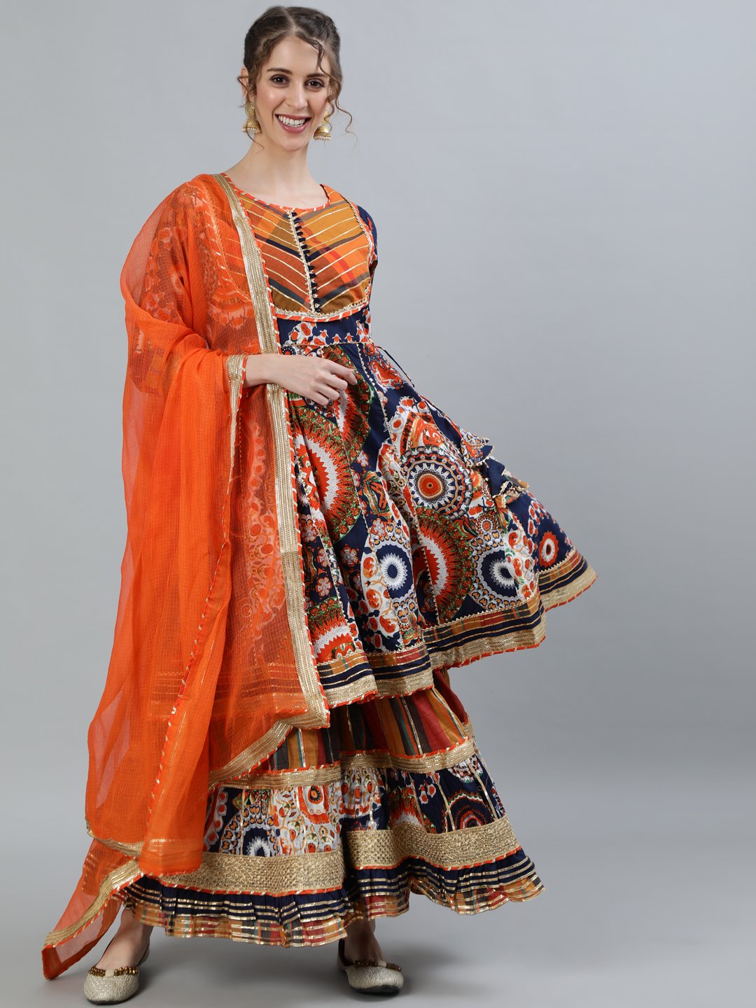 Ishin Women's Embroidered Peplum Kurta With Sharara & Dupatta 