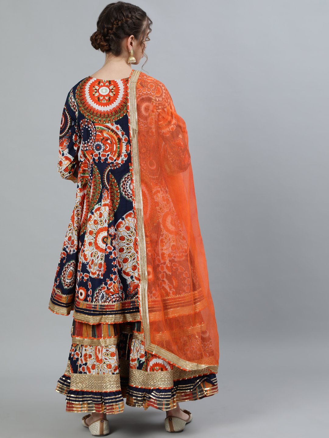 Ishin Women's Embroidered Peplum Kurta With Sharara & Dupatta 