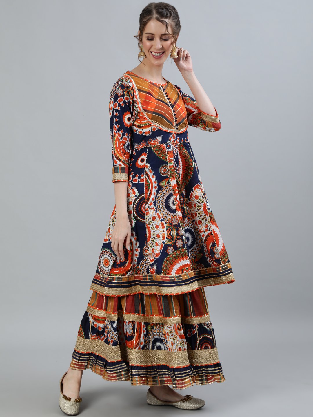Ishin Women's Embroidered Peplum Kurta With Sharara & Dupatta