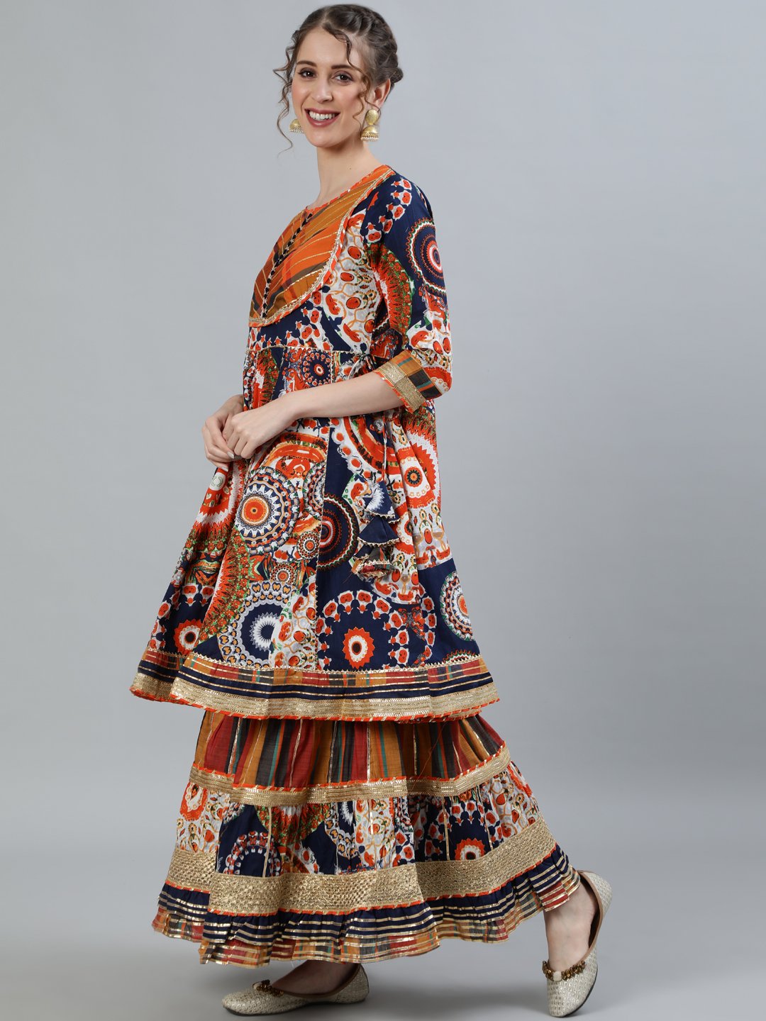 Ishin Women's Embroidered Peplum Kurta With Sharara & Dupatta