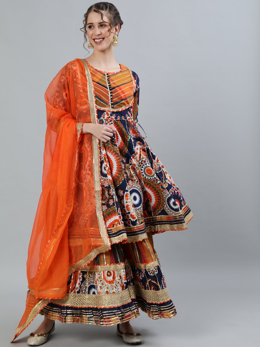 Ishin Women's Embroidered Peplum Kurta With Sharara & Dupatta
