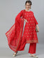 Ishin Women's Red Embroidered A-Line Kurta With Palazzo & Dupatta 