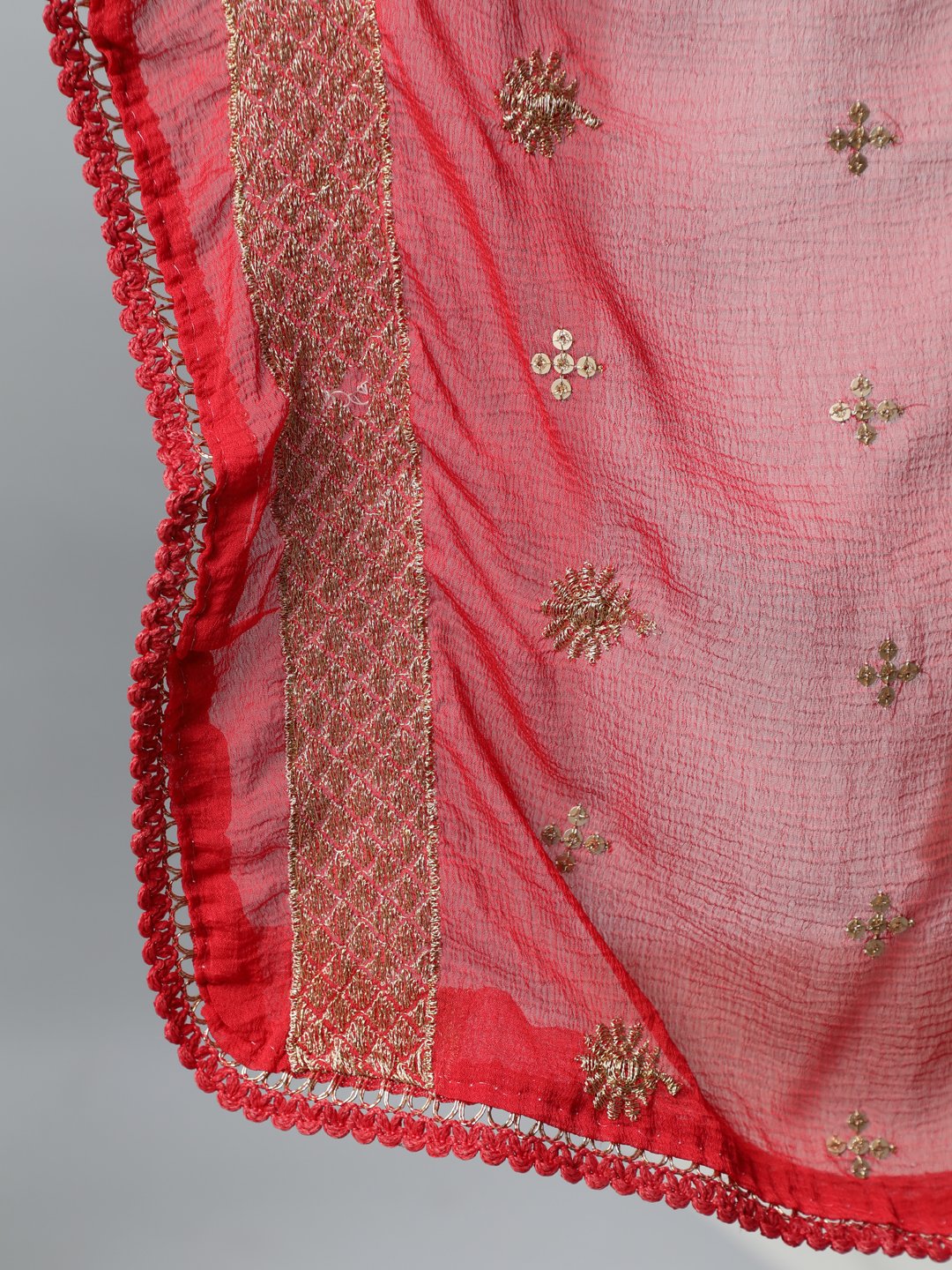 Ishin Women's Red Embroidered A-Line Kurta With Palazzo & Dupatta 