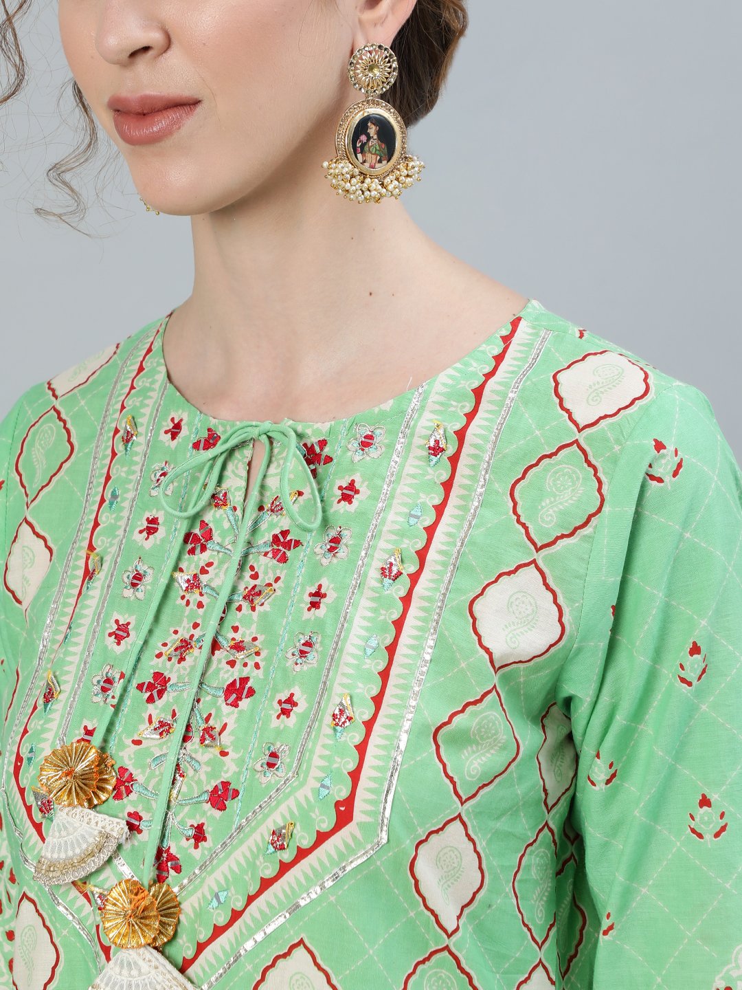 Ishin Women's Green Gota Patti Anarkali Kurta With Trouser & Dupatta