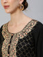 Ishin Women's Silk Blend Black Embroidered A-Line Kurta Sharara Dupatta Set