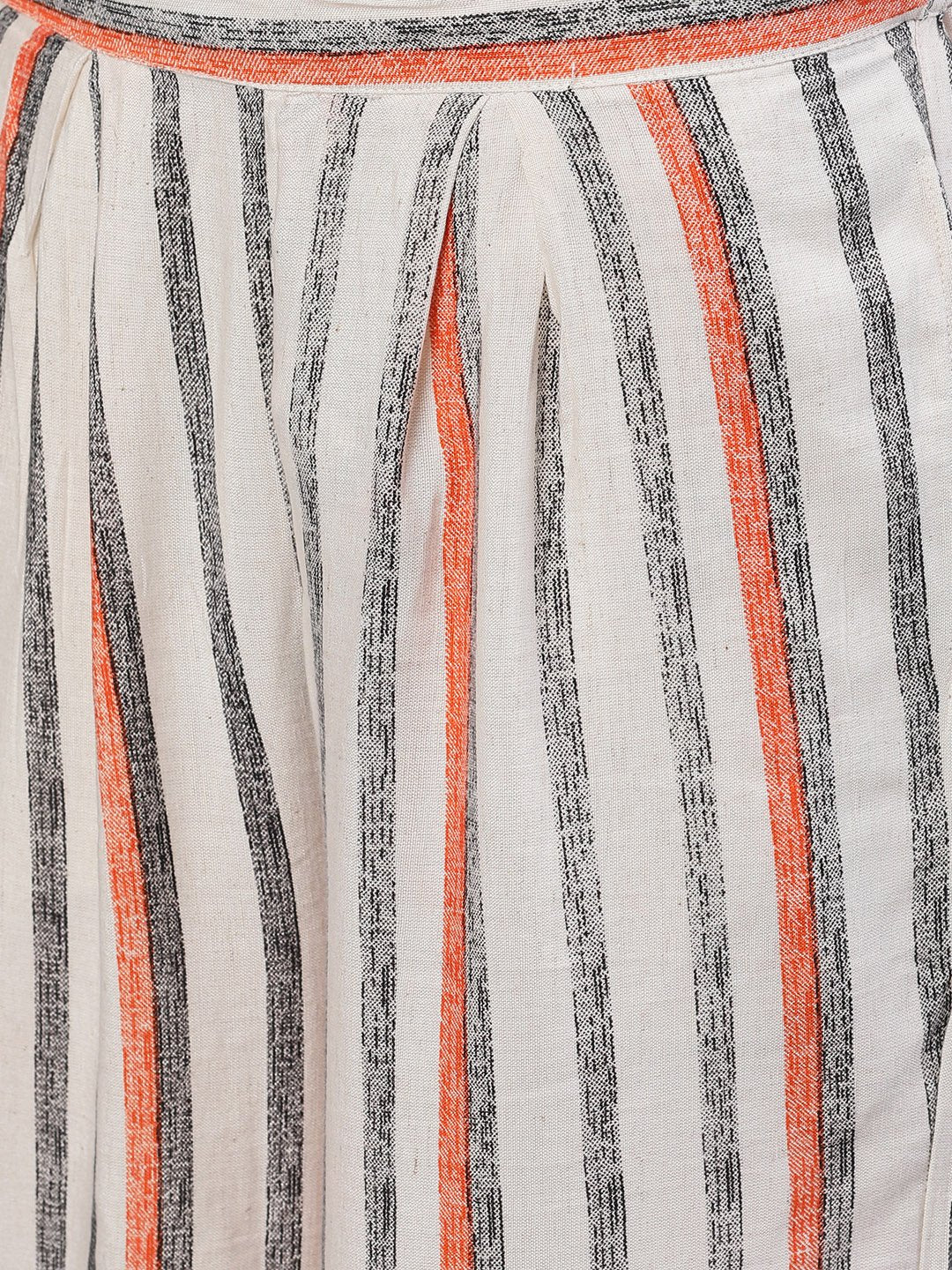 Ishin Women's Rayon Off White Quirky Print Embroidered Straight Kurta Palazzo Set