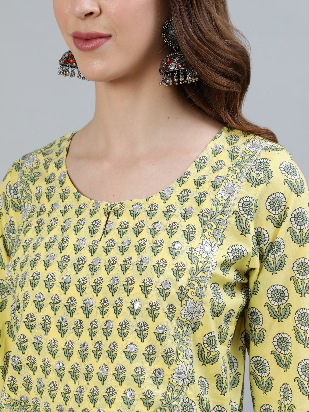 Ishin Women's Yellow Zari Embroidered Straight Kurta With Trouser 
