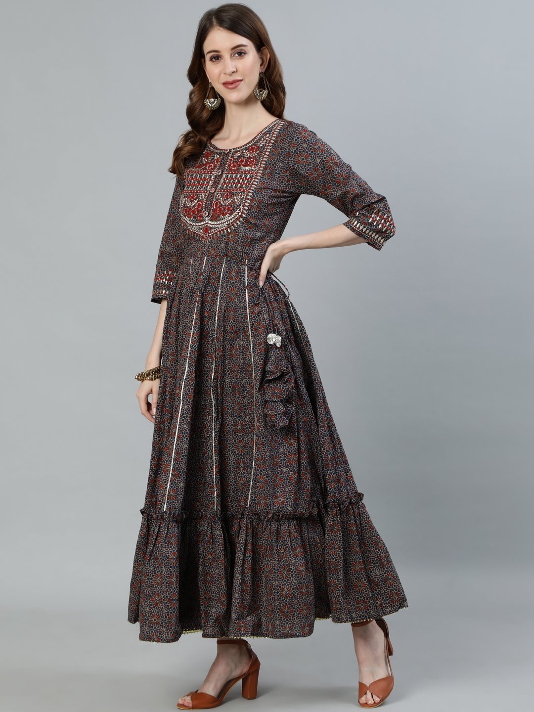 Ishin Women's Multicolour Gota Pattti Embroidered Anarkali Kurta