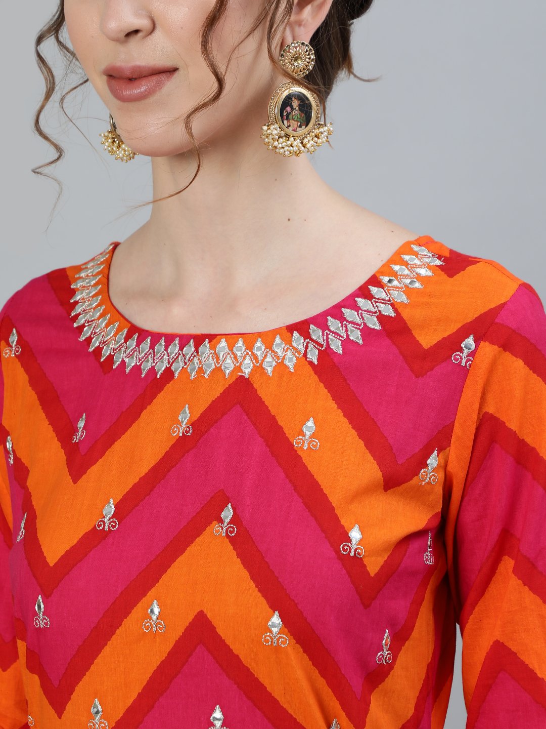 Ishin Women's Pink Gotta Patti Embroidered Anarkali Kurta With Mirror Work