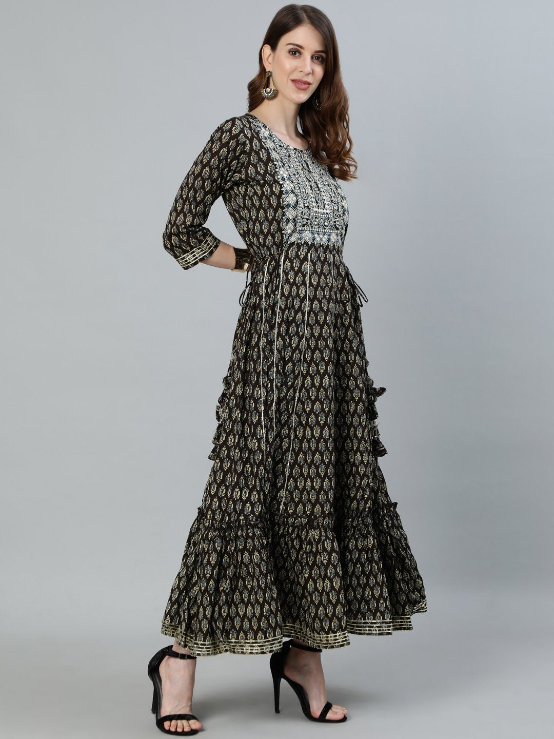 Ishin Women's Black Gota Patti Embroidered Anarkali Kurta