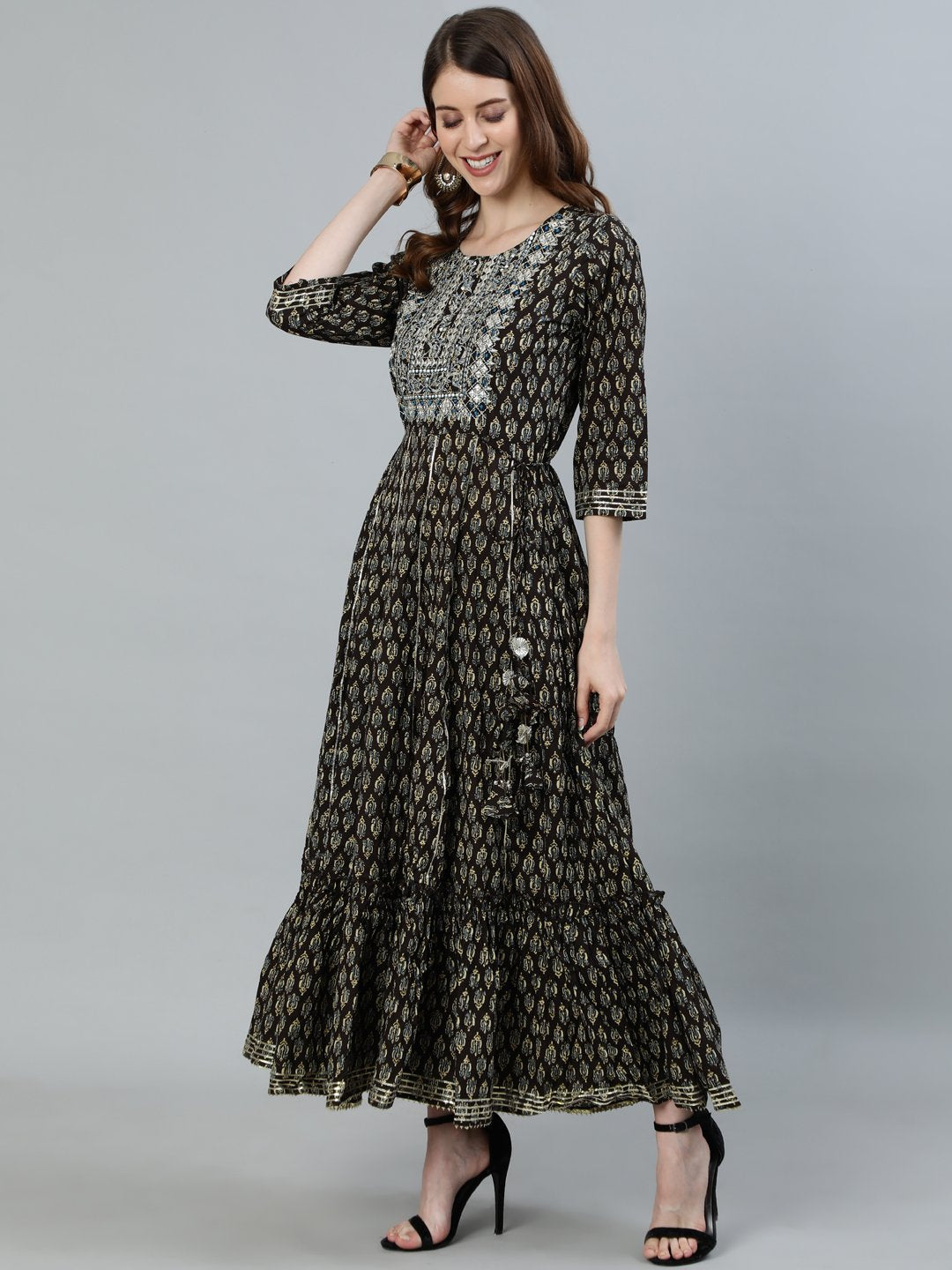 Ishin Women's Black Gota Patti Embroidered Anarkali Kurta
