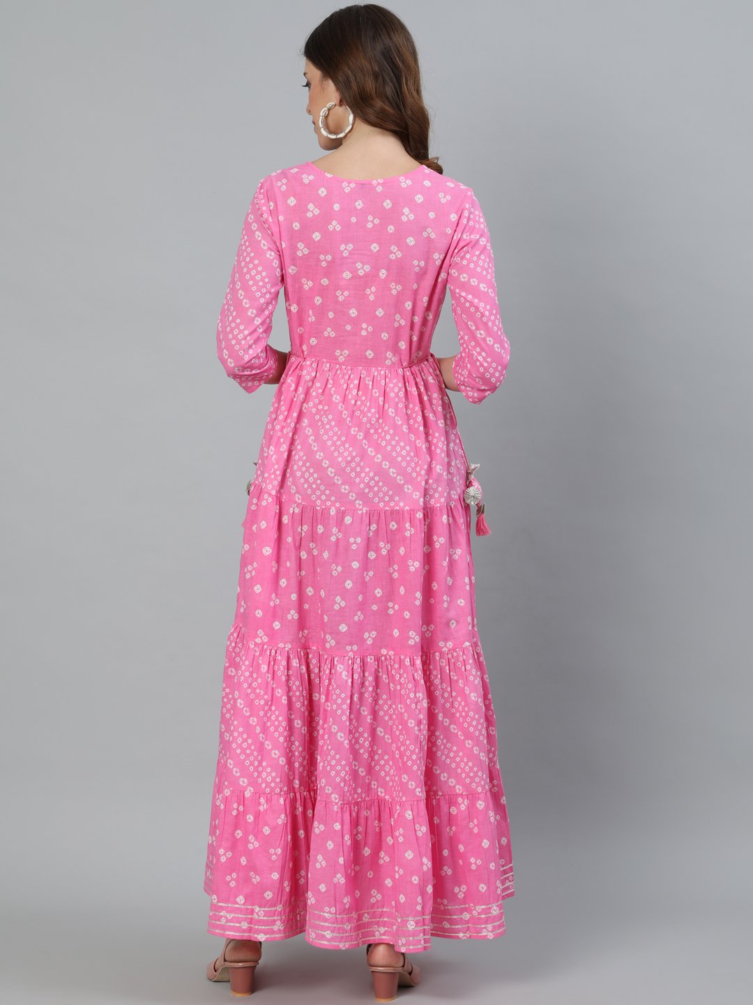 Ishin Women's Pink Zari Embroidered Anarkali Kurta