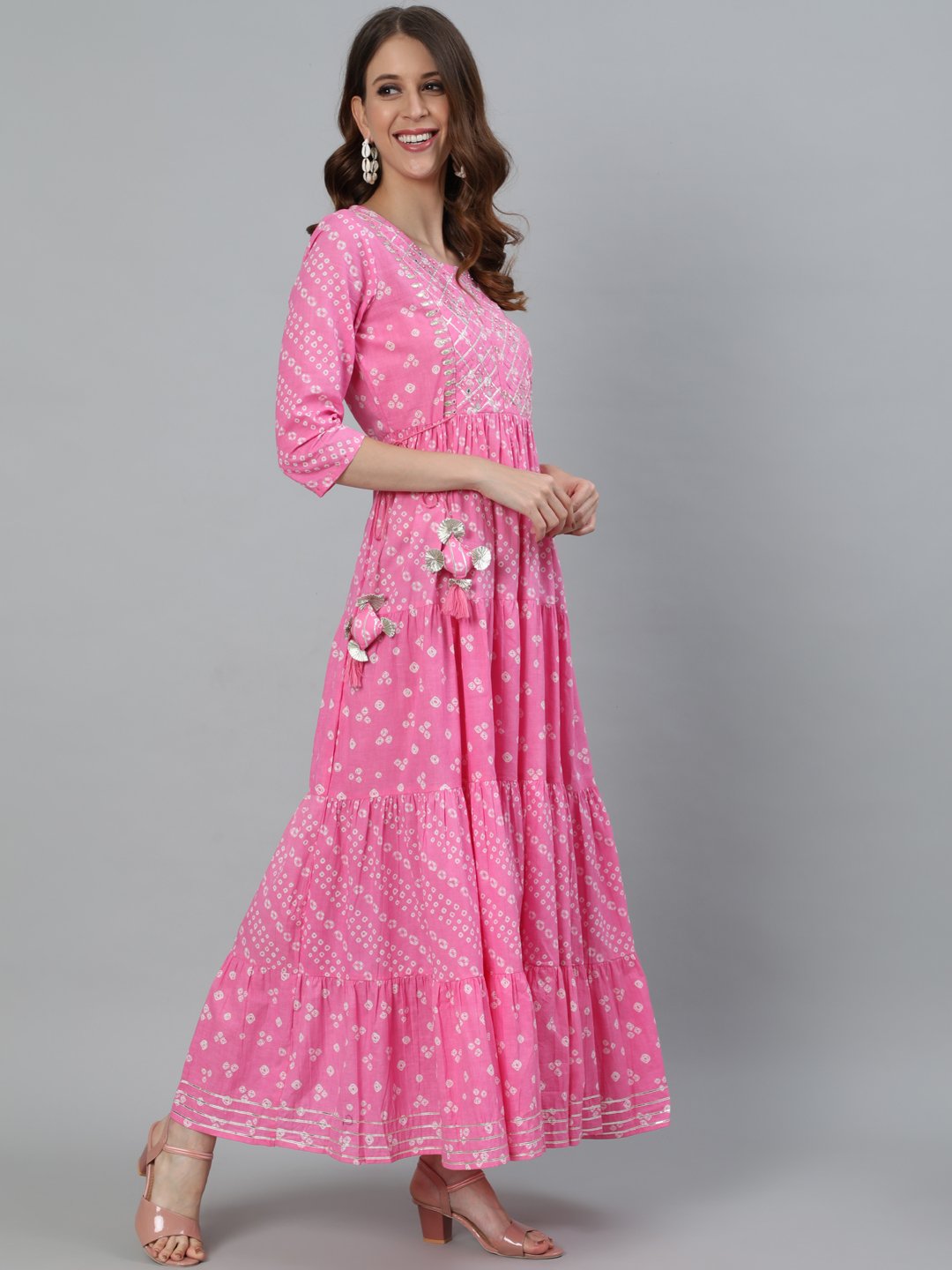 Ishin Women's Pink Zari Embroidered Anarkali Kurta