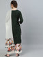 Ishin Women's Cotton Green & Off White Embroidered A-Line Kurta Palazzo Dupatta Set