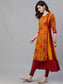 Ishin Women's Rayon Orange & Maroon Embellished Layered High Slit Kurta