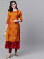 Ishin Women's Rayon Orange & Maroon Embellished Layered High Slit Kurta