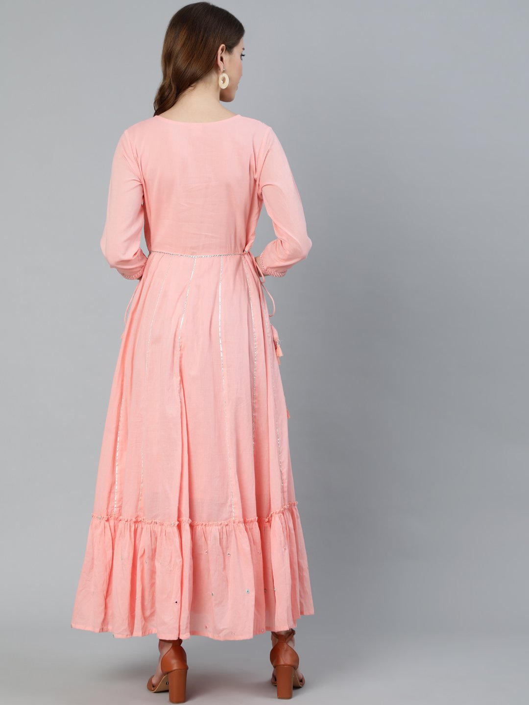 Ishin Women's Peach Gota Patti Anarkali Kurta