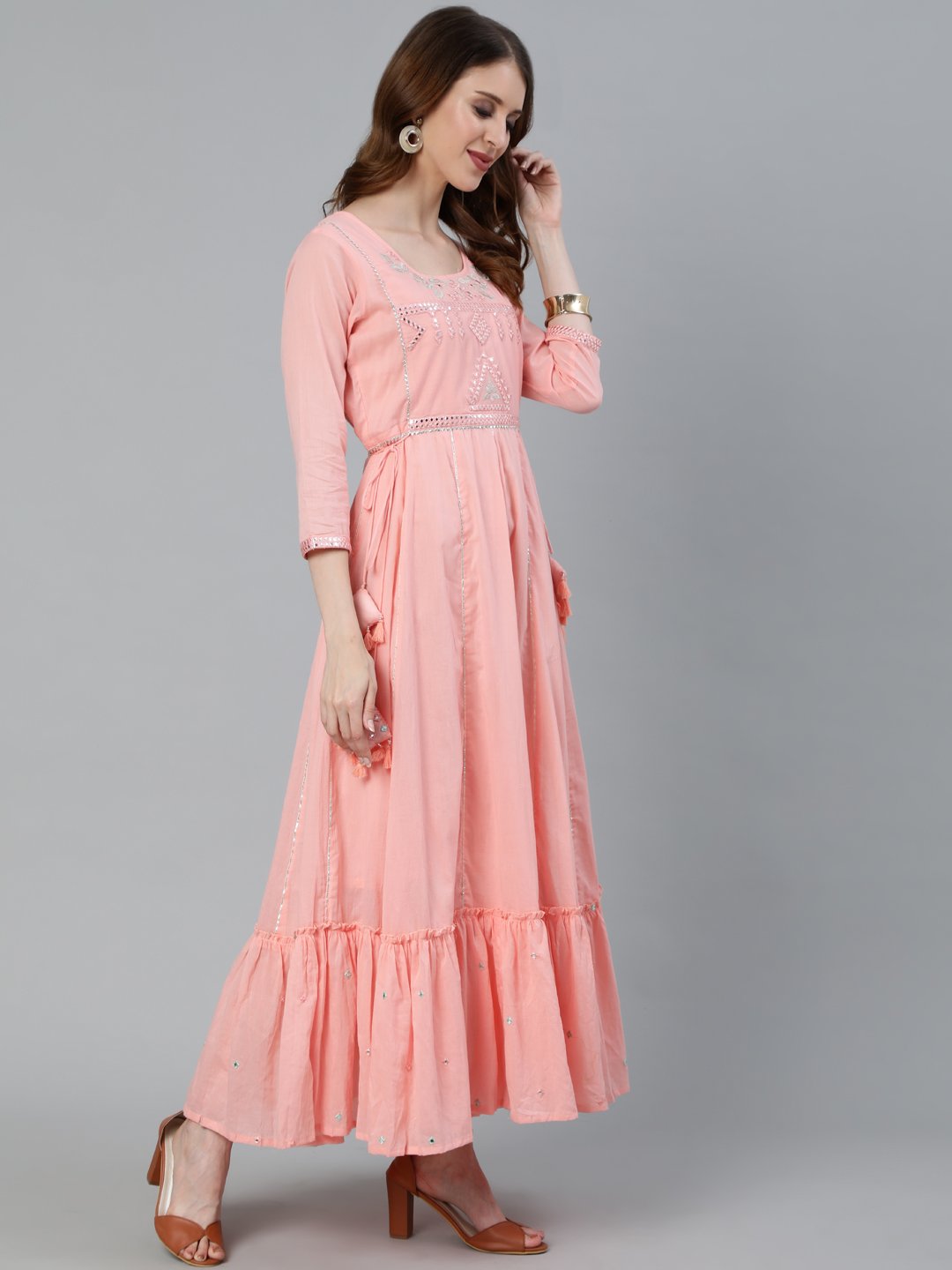 Ishin Women's Peach Gota Patti Anarkali Kurta