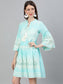 Ishin Women's Cotton Sea Green Schiffli Embroidered A-Line Dress