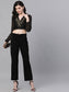 Ishin Women's Polyester Black Lurex Embellished Jewel Neck Crop Top