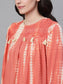 Ishin Women's Rayon Peach Tie & Dye Smoked Embroidered Top