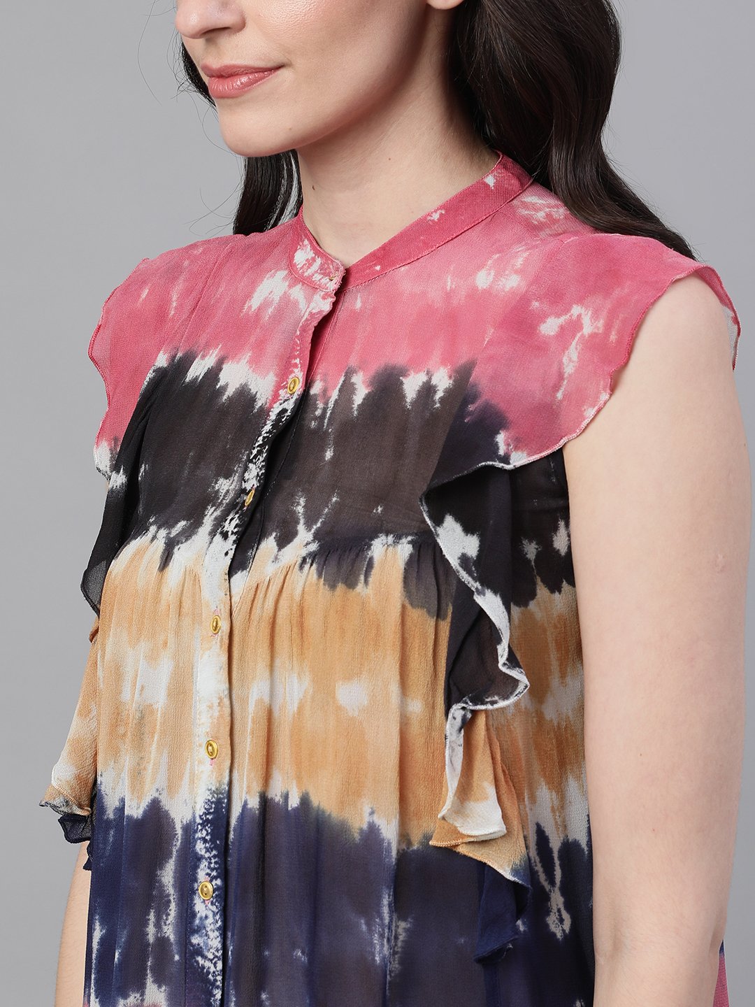 Ishin Women's Rayon Multicolor Tie & Dye Top