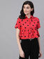 Ishin Women's Rayon Red Polka Dot Printed Top