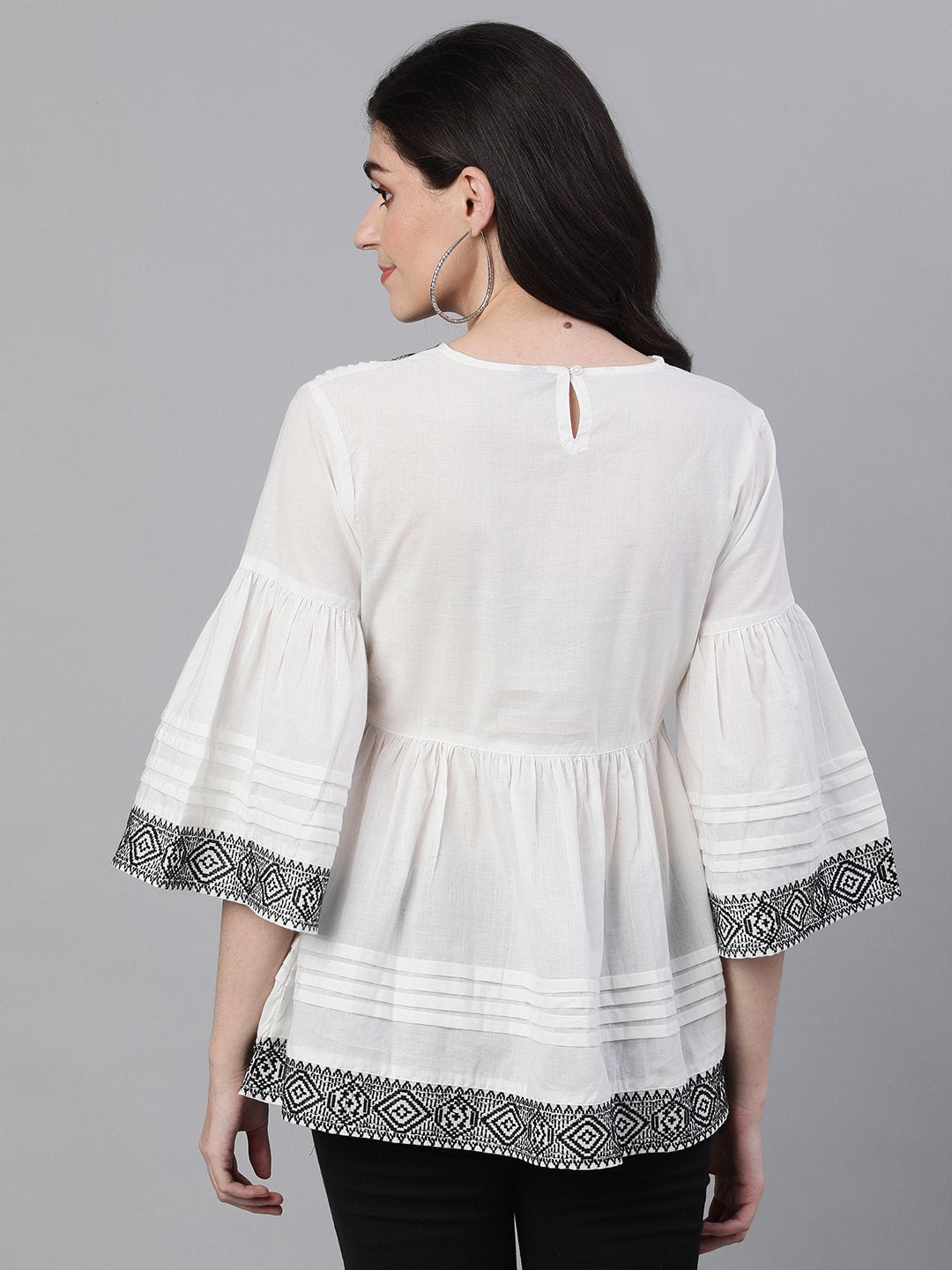 Ishin Women's Cotton White Embroidered Top