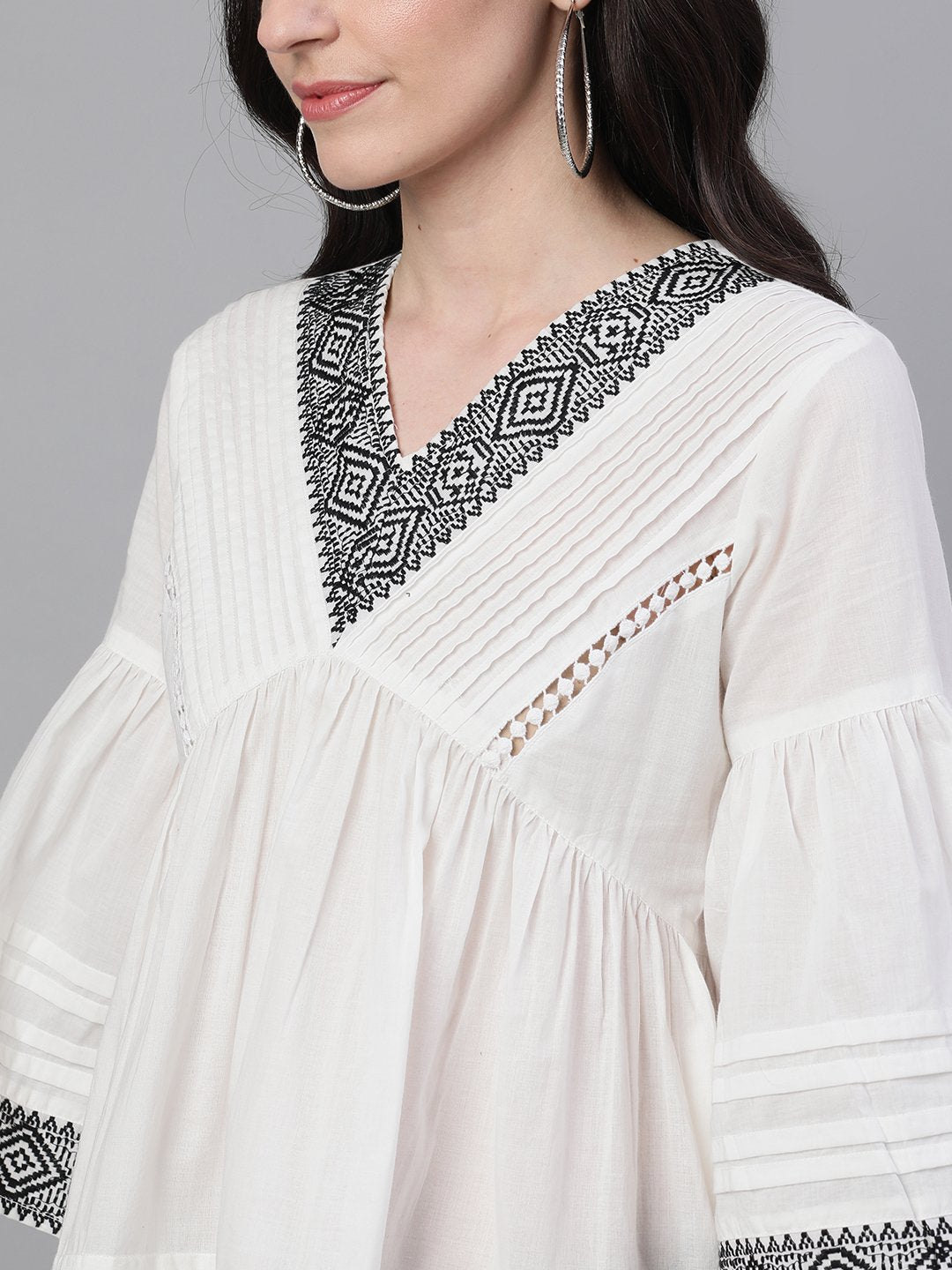 Ishin Women's Cotton White Embroidered Top