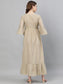 Ishin Women's Cotton Beige Lurex Embroidered A-Line Dress