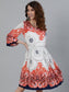 Ishin Women's Viscose Rayon Red & White Printed Flare Dress