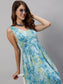 Ishin Women's Blue Printed Fit & Flare Dress