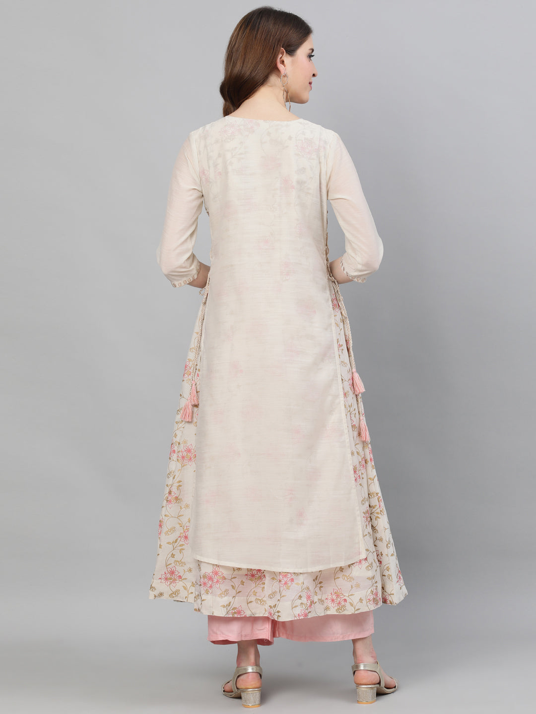 Ishin Women's Chanderi Silk Off White Gota Patti Embroidered Anarkali Layered Kurta