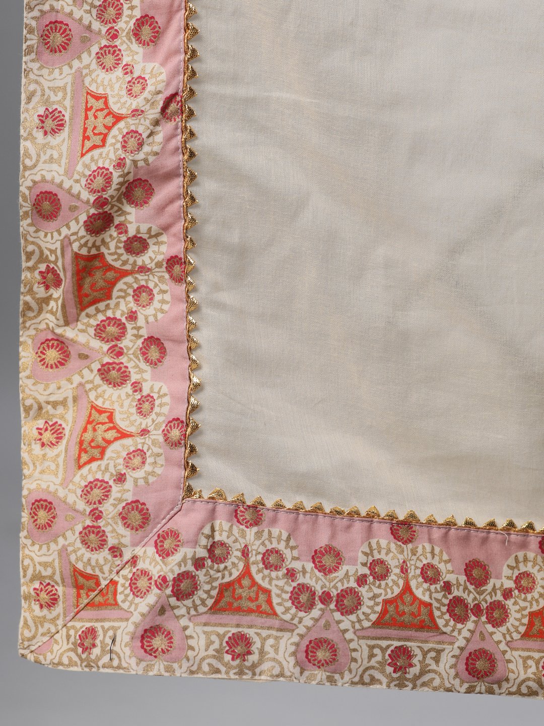 Ishin Women's Cotton Beige Foil Printed Anarkali Kurta With Dupatta