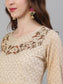 Ishin Women's Cotton Beige Foil Embroidered Anarkali Kurta With Dupatta