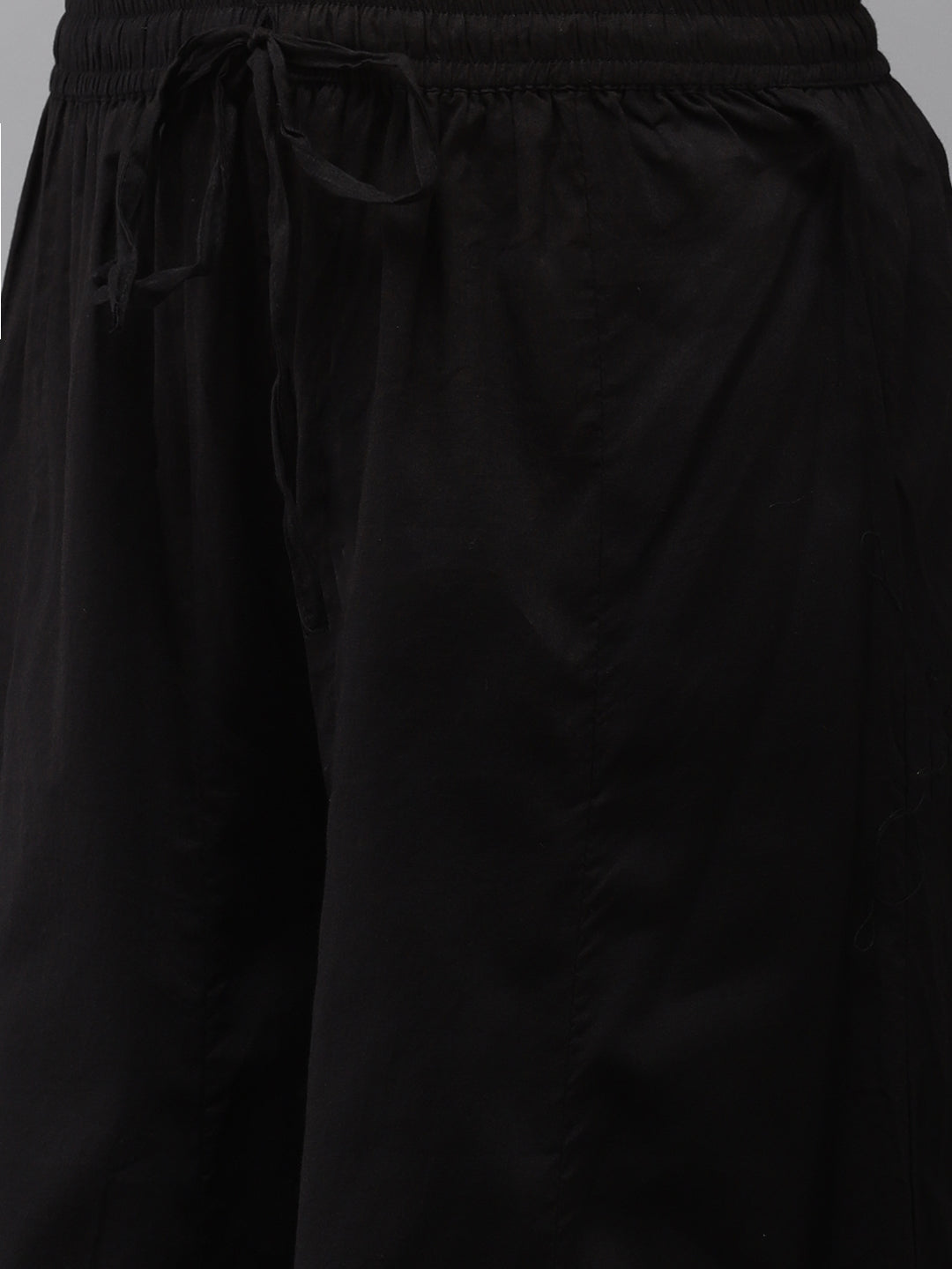 Ishin Women's Cotton Black Printed With Gota Patti A-Line Kurta Sharara Dupatta Set