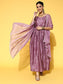 Sunehri Women's Silk Blend Purple Embellished Anarkali Dress With Dupatta