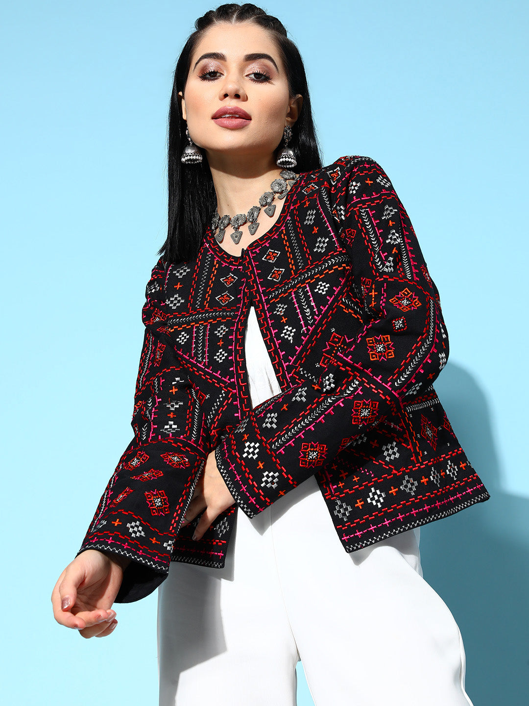 Sunehri Women's Multicolor Embroidered Jacket - Main Image