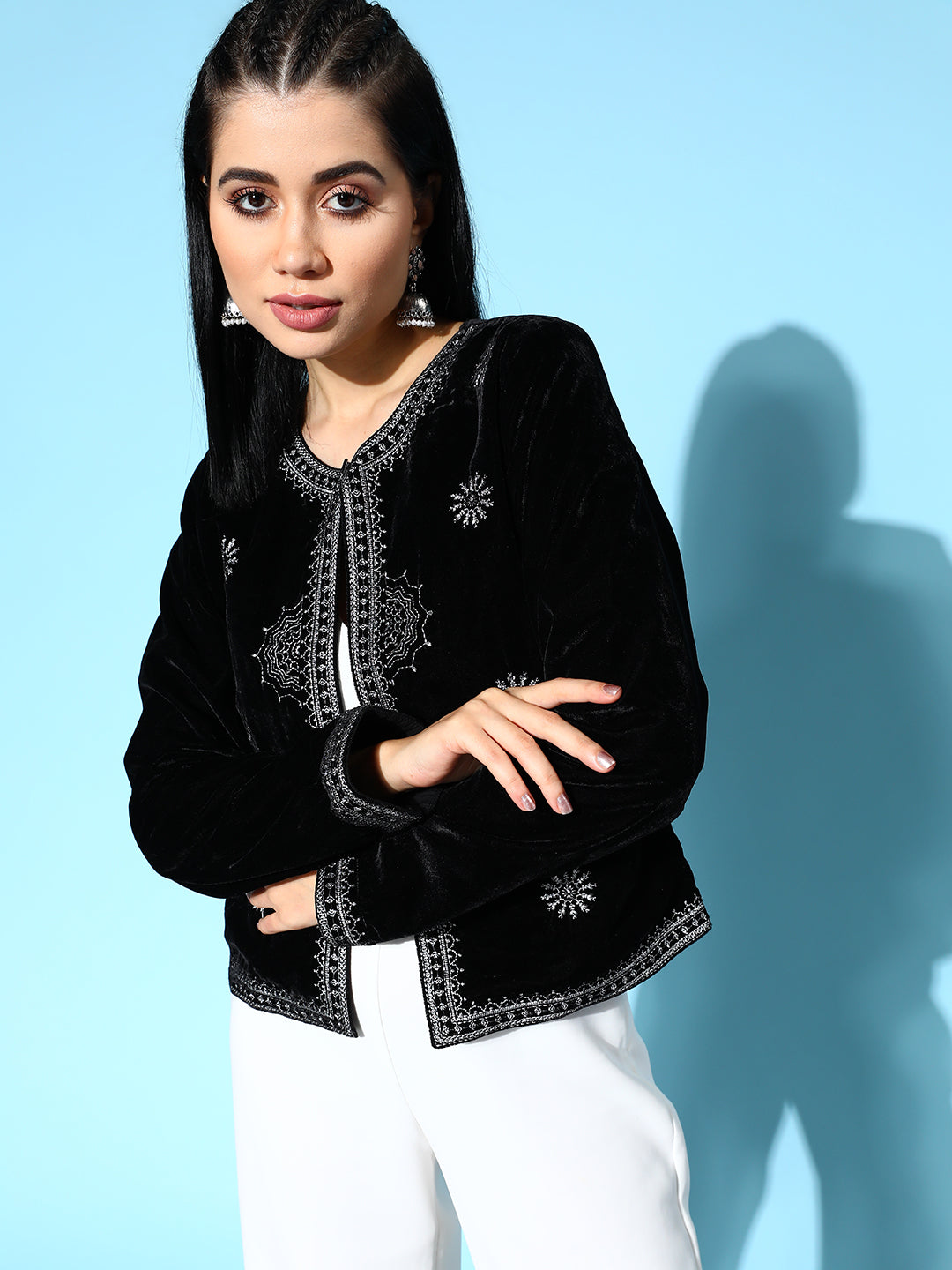 Sunehri Women's Black Embroidered Jacket