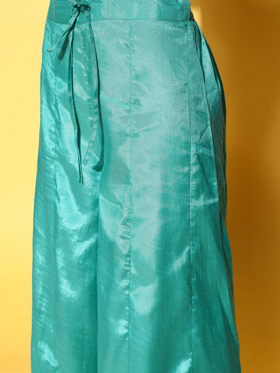 Sunehri Women's Brocade Turquoise Woven Design A-Line Kurta Palazzo Dupatta Set