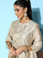Sunehri Women's Chanderi Silk Grey Embroidered A-Line Kurta Sharara Dupatta Set