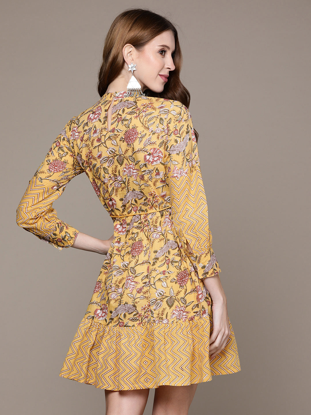 Ishin Women's Yellow Embellished Floral Dress