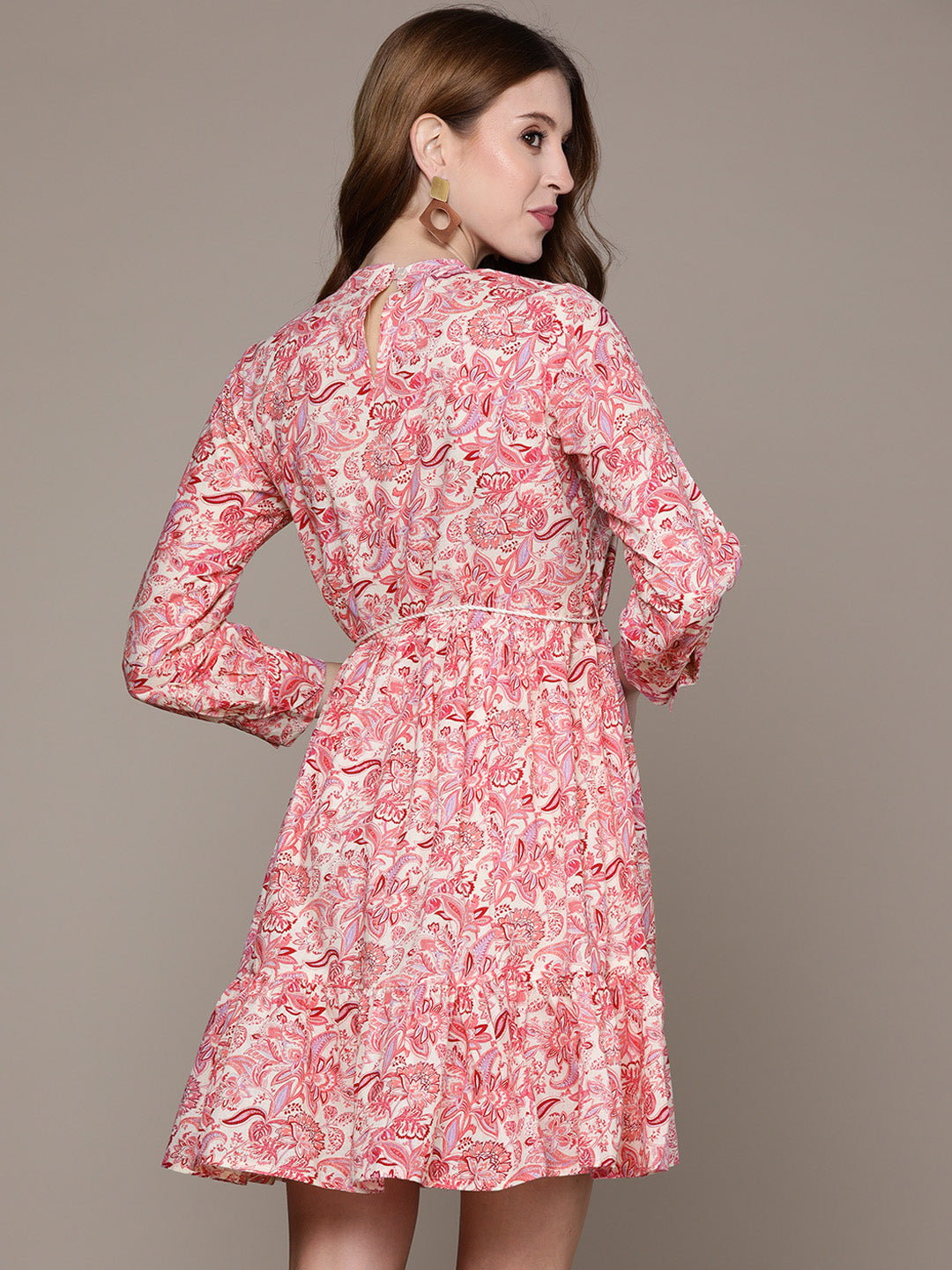 Ishin Women's Pink Embellished Floral Dress
