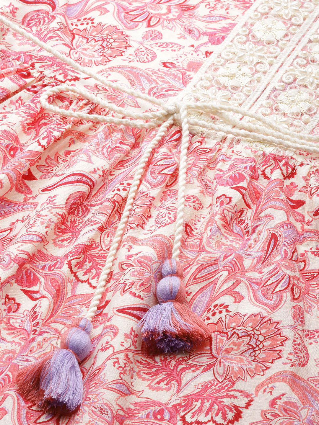 Ishin Women's Pink Embellished Floral Dress