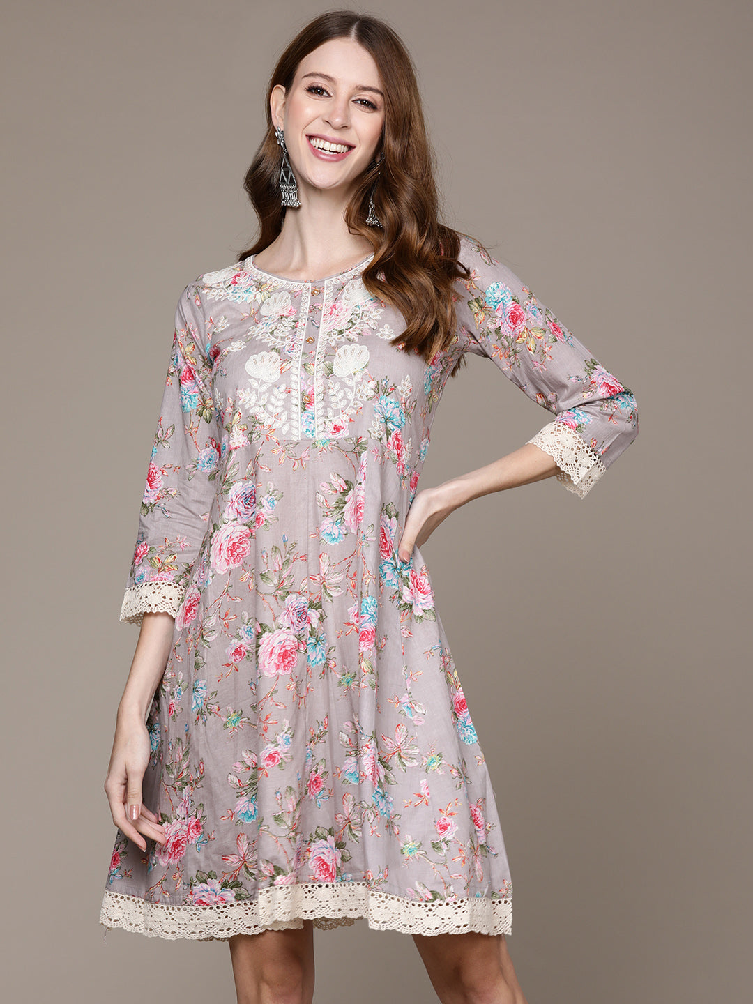 Ishin Women's Purple Embroidered A-Line Dress